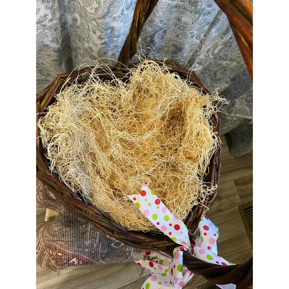 Rustic Heart Shaped‎ Basket, Excelsior, Polka Dot Ribbon Bow, Twisted Handle